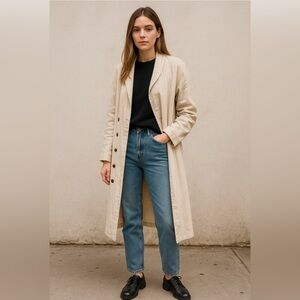 Vintage Beige Long Button Front Duster Coat